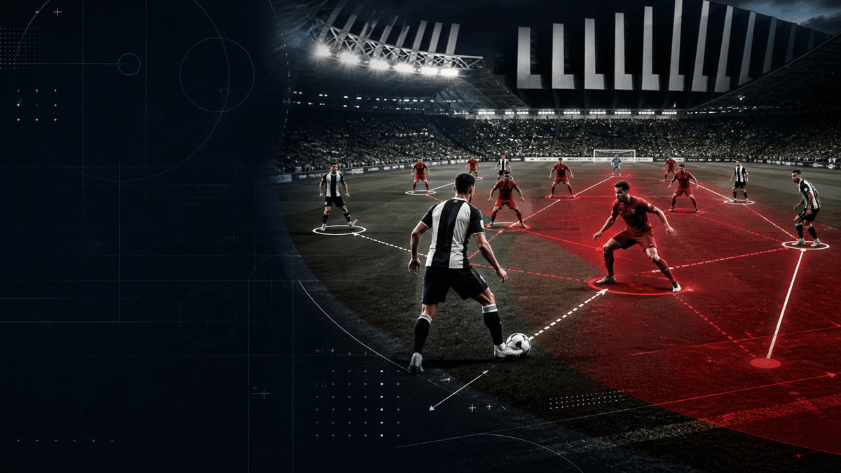 AI-generated tactical illustration of anonymous black-and-white and red teams in a pressing structure